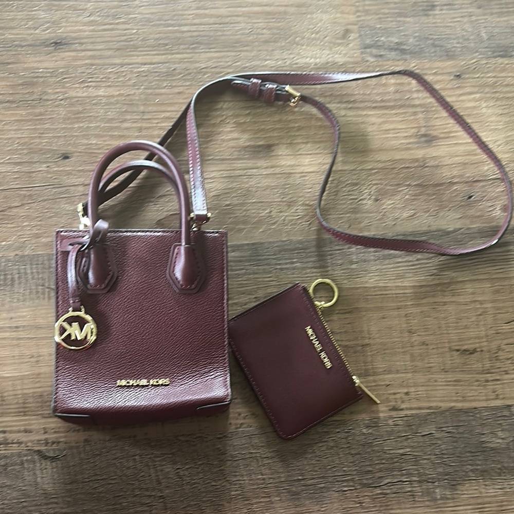 Michael Kors Burgandy Mini Bag with Gold Accents
